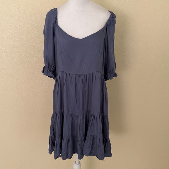 Beyond Words Women's Blue Tiered Puffed Sleeves Dress - L - NWT - Picture 2 of 8